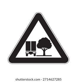 Señal de advertencia que indica una posible obstrucción de un camión estacionado cerca de los árboles