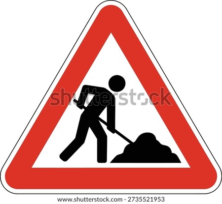 Warning sign indicating roadwork ahead with a worker silhouette
