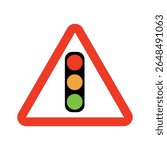 Warning sign indicating traffic light ahead in a road environment during daytime Traffic light inons 
