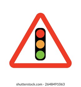 Warning sign indicating traffic light ahead in a road environment during daytime Traffic light inons 
