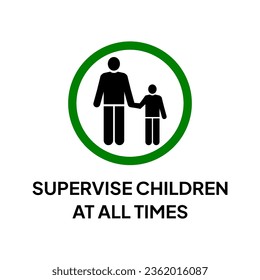 Warning sign for industrial, shops, supermarkets, swimming pools, beaches, playgrounds or public events. Caution for supervise children at all times.