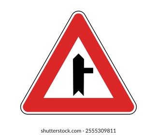 Warning Sign for Intersection with Non-Priority Roads, Indicating Displaced Non-Priority Roads with Axial Distances up to 50m in Urban Areas and up to 150m in Rural Areas, Available as a Vector File