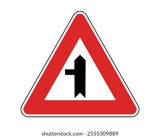 Warning Sign for Intersection with Non-Priority Roads, Featuring Red Triangle and Black Intersection Icon, Indicating Potential Traffic Hazards, Available as a Vector File