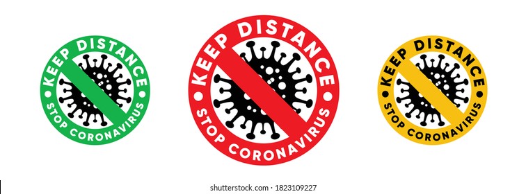 Warnschild halten Distanzstoppcoronavirus. Quarantäne, Risiko einer Infektion mit Coronavirus COVID-19. Illustration, Vektorgrafik