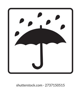 warning sign of Keep dry packaging symbol with umbrella and rain drops