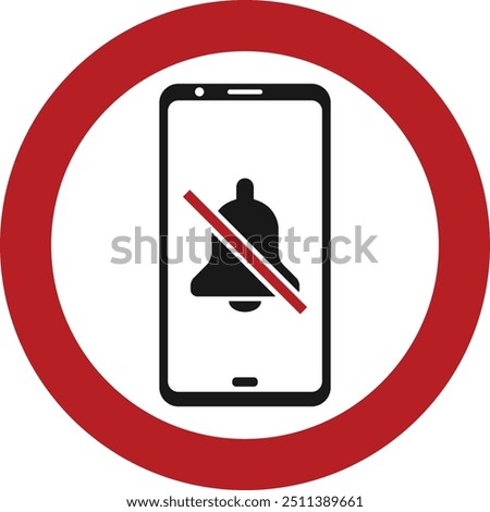 Warning sign Keep your phone in silent mode. Template sign with a phone and crossed bell icon.