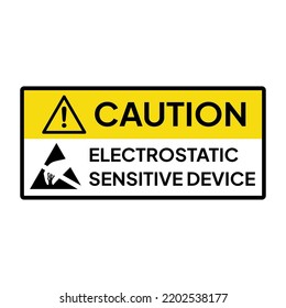 Warning sign or label for industrial.  Caution for ESD equipment.  Caution for electrostatic sensitive device.