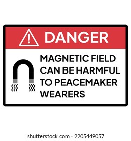 Warning sign or label for industrial.  Caution for magnetic field can be harmful to peacemaker wearers.