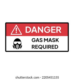 Warning sign or label for industrial.  Caution for danger area and gas mask required.