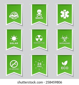 Warning Sign Label Vector Green Icon Design Set