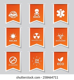 Warning Sign Label Vector Orange Icon Design Set