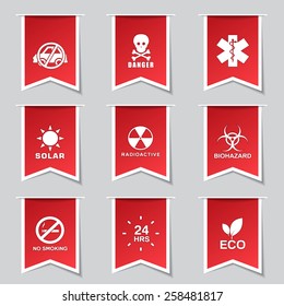 Warning Sign Label Vector Red Icon Design Set