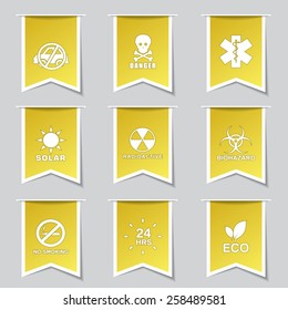 Warning Sign Label Vector Yellow Icon Design Set