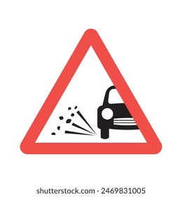 Warning Sign for Loose Stones on Road Vector illustration. Potential Vehicle Damage traffic and road sign. Vector.