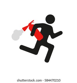 warning sign man running with a fire extinguisher