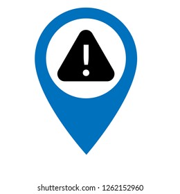warning sign and map pin. logo concept. Designed for your web site design, logo, app, UI. triangle and exclamation mark