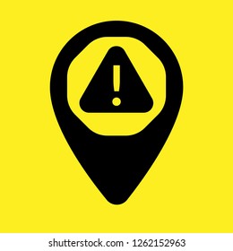 warning sign and map pin. logo concept. Designed for your web site design, logo, app, UI. triangle and exclamation mark