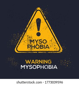 Warning Sign (Mysophobia) Greek Word Mean In English (Fear Of Germs Phobia), Vector Illustration.