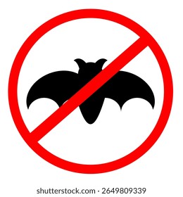 Warning sign no bat red colour. Sign no bat prohibition for nipah virus or corona virus. Clip art printable vector illustration