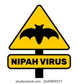 Warning sign no bat yellow colour. Sign no bat prohibition for nipah virus or corona virus. Clip art printable vector illustration