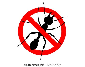 Warning sign no insect. Anti ant. No ants vector sign for insecticide. Prohibited sign. Symbol for informational and institutional sanitation and related care. Caution, Stop, Warning Flat vector sign