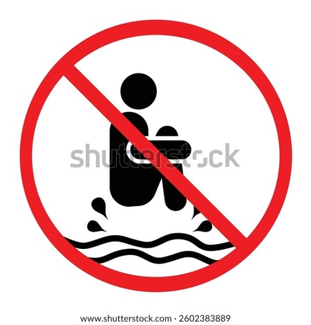Warning Sign. No Jumping in the Pool. Swimming Pool Safety Sign. with thin borner line