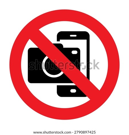 Warning sign - no phone and camera. No phone calls, no video camera and no photography allowed. Mobile phone, taking photos and video prohibited.