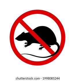 Warning sign no rats. Sign rats prohibition isolated on white background. Vector illustration