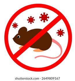 Warning sign no rats red colour in house. Sign no rat or rodent prohibition for hanta virus or leptospirosis. Clip art ector illustration