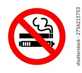 Warning sign of no smoking and no vaping with red circle forbidden symbol isolated on white background for health safety and public area regulation