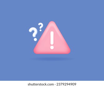 Warning Sign. Notice of risks. Notification of unknown or suspicious objects. Red triangle with exclamation mark and question mark. symbol or icon. Minimalist 3D concept design. blue background