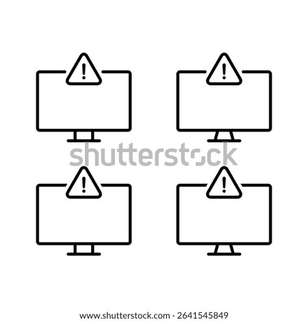 Warning sign on computer monitor outline icon. Malware and virus alert sign symbol