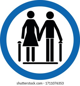 Warning sign on escalator. Escalator rules of conduct sign.