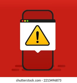 Warning sign on the phone. Telephone notification, danger exclamation mark. Vector illustration
