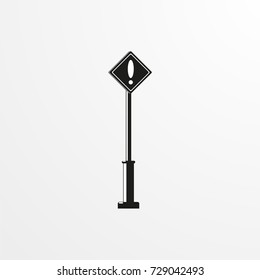 Warning sign on the post. Vector icon.