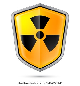 Warning sign on shield, indicating of Radiation. Illustration on white