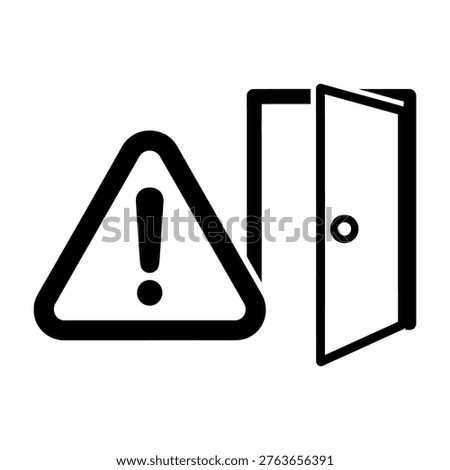 Warning sign with open door icon - caution, danger, exit, and restricted access symbol, exclamation mark, restricted area, no entry
