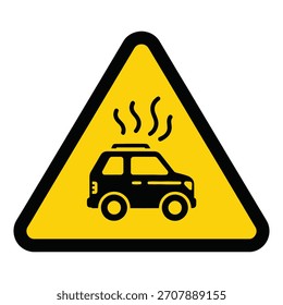 Sinal de aviso para veículo superaquecedor com símbolo de cuidado e cor amarela brilhante enfatizando segurança automotiva e potenciais problemas de motor na estrada