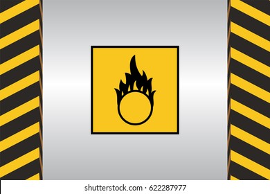 Warning sign of oxidizer danger and dimensional marking.