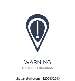 Warning Sign Pin icon. Trendy flat vector Warning Sign Pin icon on white background from Maps and Locations collection, vector illustration can be use for web and mobile, eps10