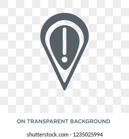 Warning Sign Pin icon. Trendy flat vector Warning Sign Pin icon on transparent background from Maps and Locations collection. 