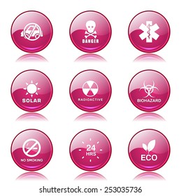 Warning Sign Pink Vector Button Icon Design Set