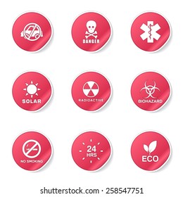Warning Sign Pink Vector Button Icon Design Set