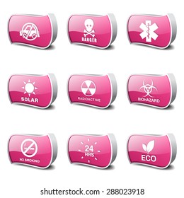 Warning Sign Pink Vector Button Icon Design Set
