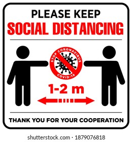 Warning sign Please keep safe distance of 1-2 m. Quarantine actions, risk of coronavirus COVID-19 infection. Illustration, vector on transparent background - Powered by Shutterstock - Get 15% off with code: PIKWIZARD15