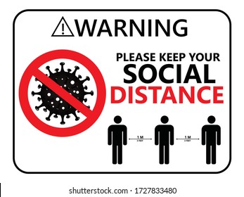 Warning sign poster Please keep safe distance of 1.5 m. Quarantine actions, risk of coronavirus COVID-19 infection