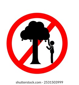 warning sign prohibited from picking fruit, prohibited from picking apples, oranges from trees