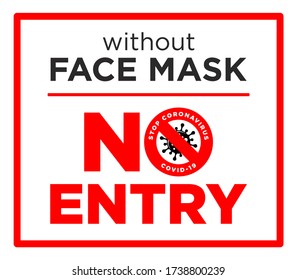 Warning sign prohibiting entry to the territory without a facel mask. Stop coronavirus COVID-19. Illustration, vector