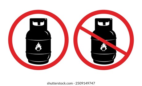 warning sign propane gas cylinder, black and red isolated silhouette