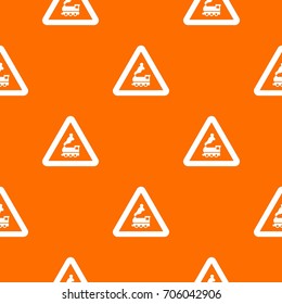 Warning sign railway crossing without barrier pattern repeat seamless in orange color for any design. Vector geometric illustration